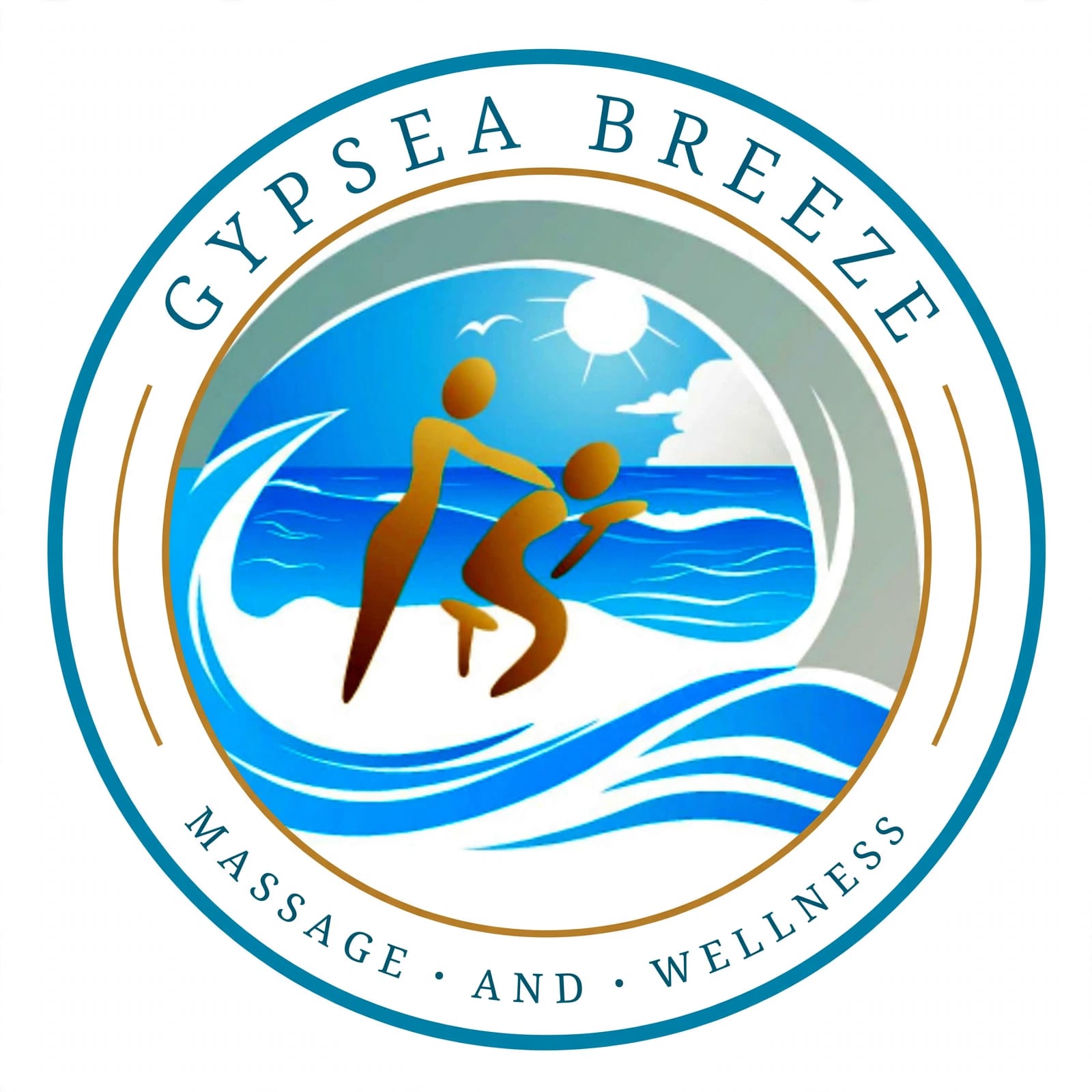 GypSea Breeze Massage and Wellness logo in deep teal, ocean blue, and gold